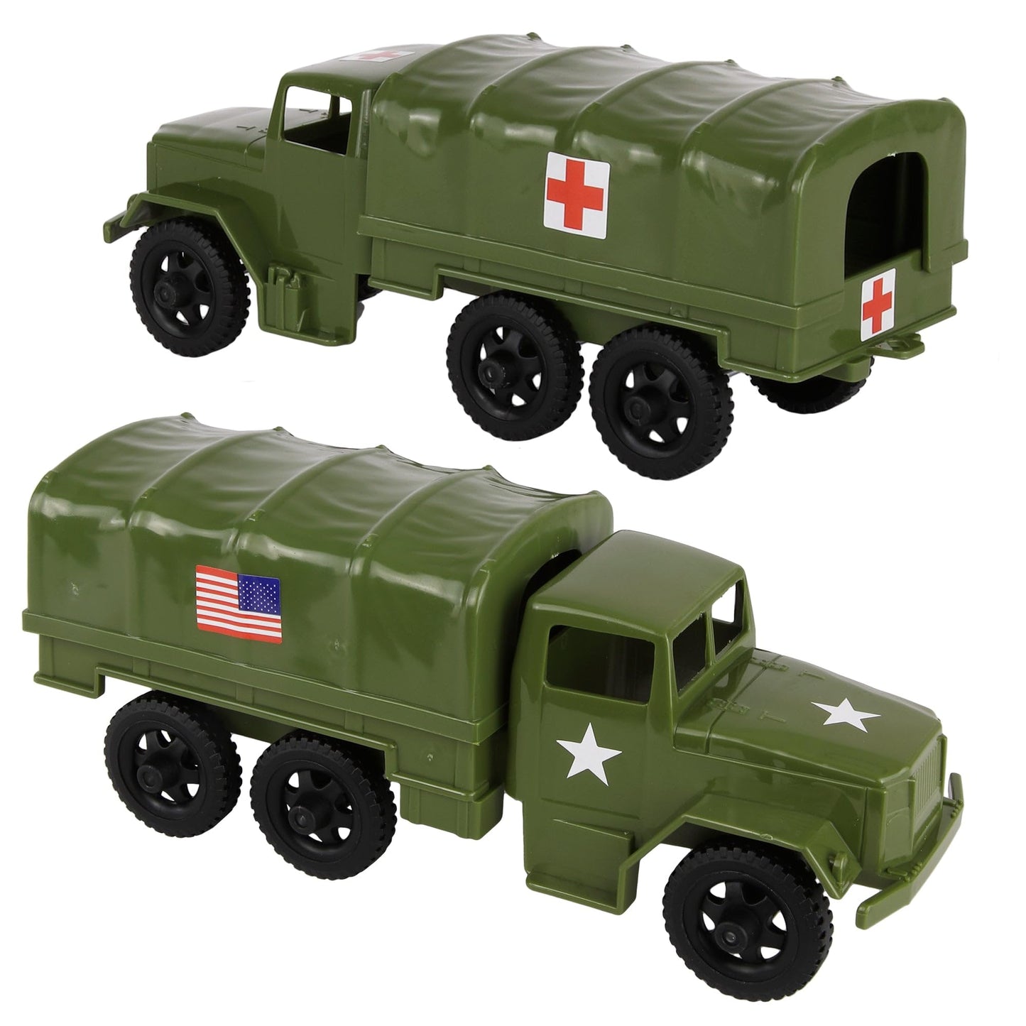 TimMee Plastic Army Men Trucks - OD Green M34 Deuce and a Half Cargo Vehicles US Made