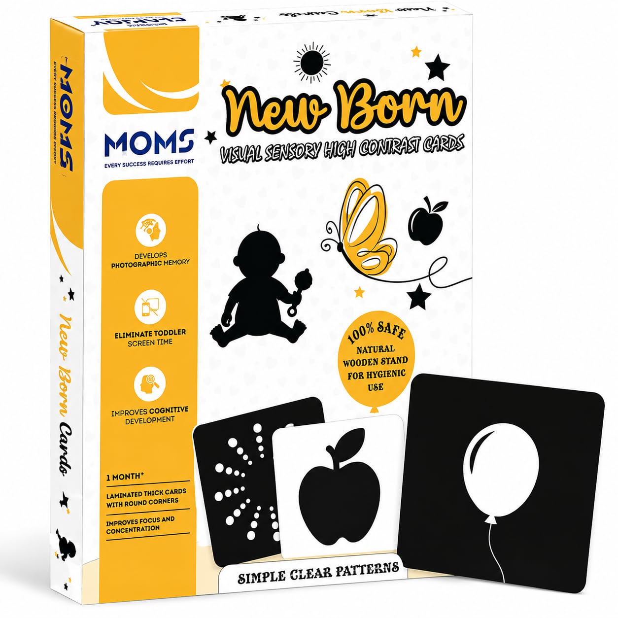 Mssgt High Contrast Black & White Flash Cards For Newborn Babies (012 Months) | 20 DoubleSided Cards, 40 Images, 2 Stands | Vi