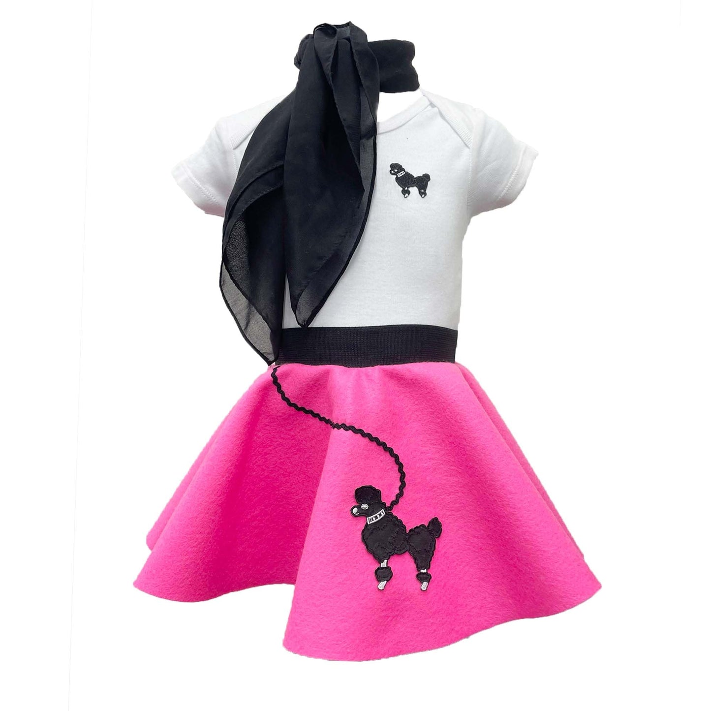Hip Hop 50'S Shop Baby/Infant 3 Piece Poodle Skirt Costume Set (Hot Pink 6 Month-3Pc)