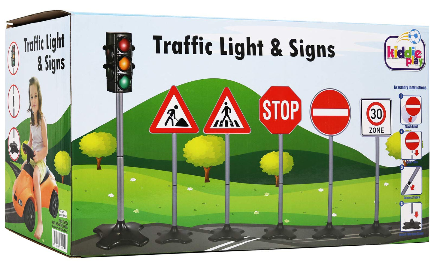 Kiddie Play Traffic Light Toy Set with 5 Street Signs, Multicolor, Model KT9326, Durable Plastic for Kids