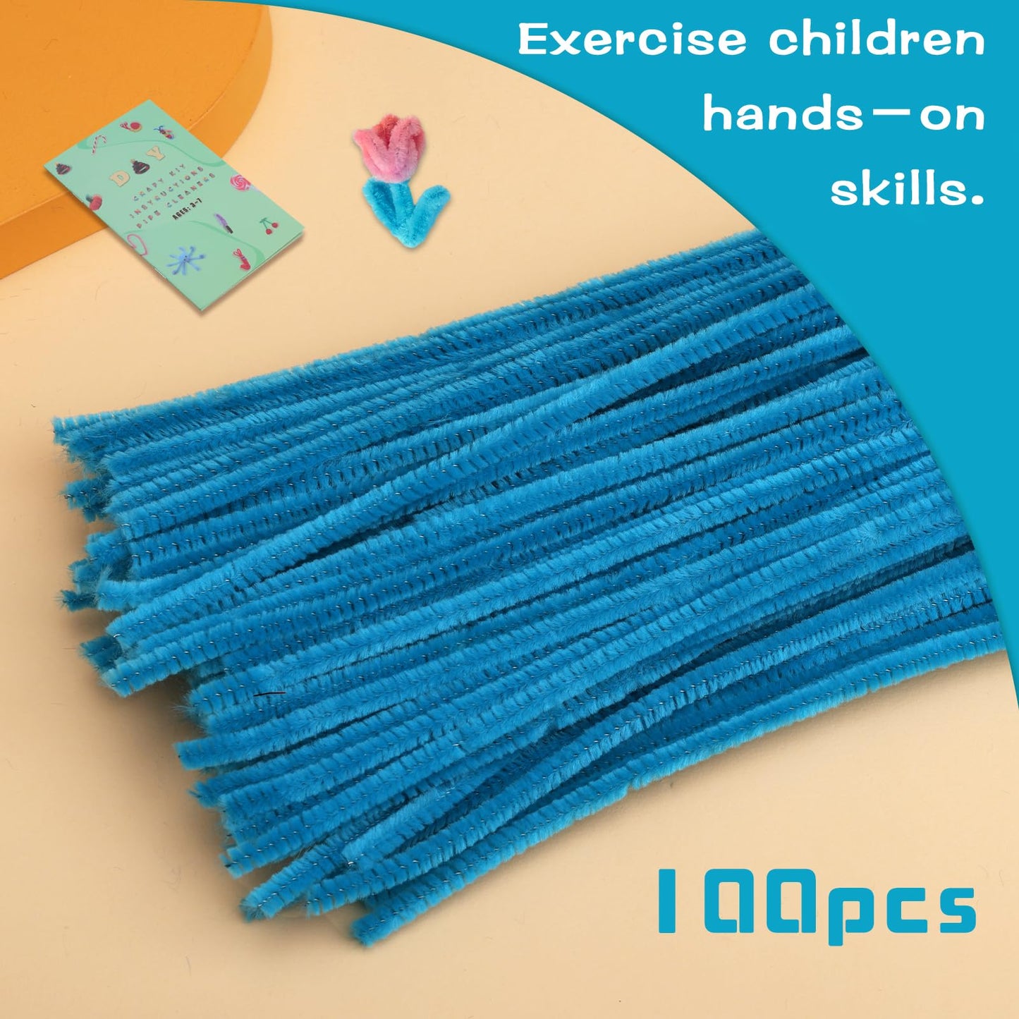 Giwrmu 100 Pieces Pipe Cleaners Chenille Stem, Turquoise Pipe Cleaners Craft, Fuzzy Sticks Craft Supplies, Colored Pipe Cleaner