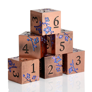 DNDND Flowers Metal Dicet D6, 6 PCS Six Sided Zinc Dice with Black Velvet Bag for DND Pathfinder Shadowrun or GURPs (The Glitter