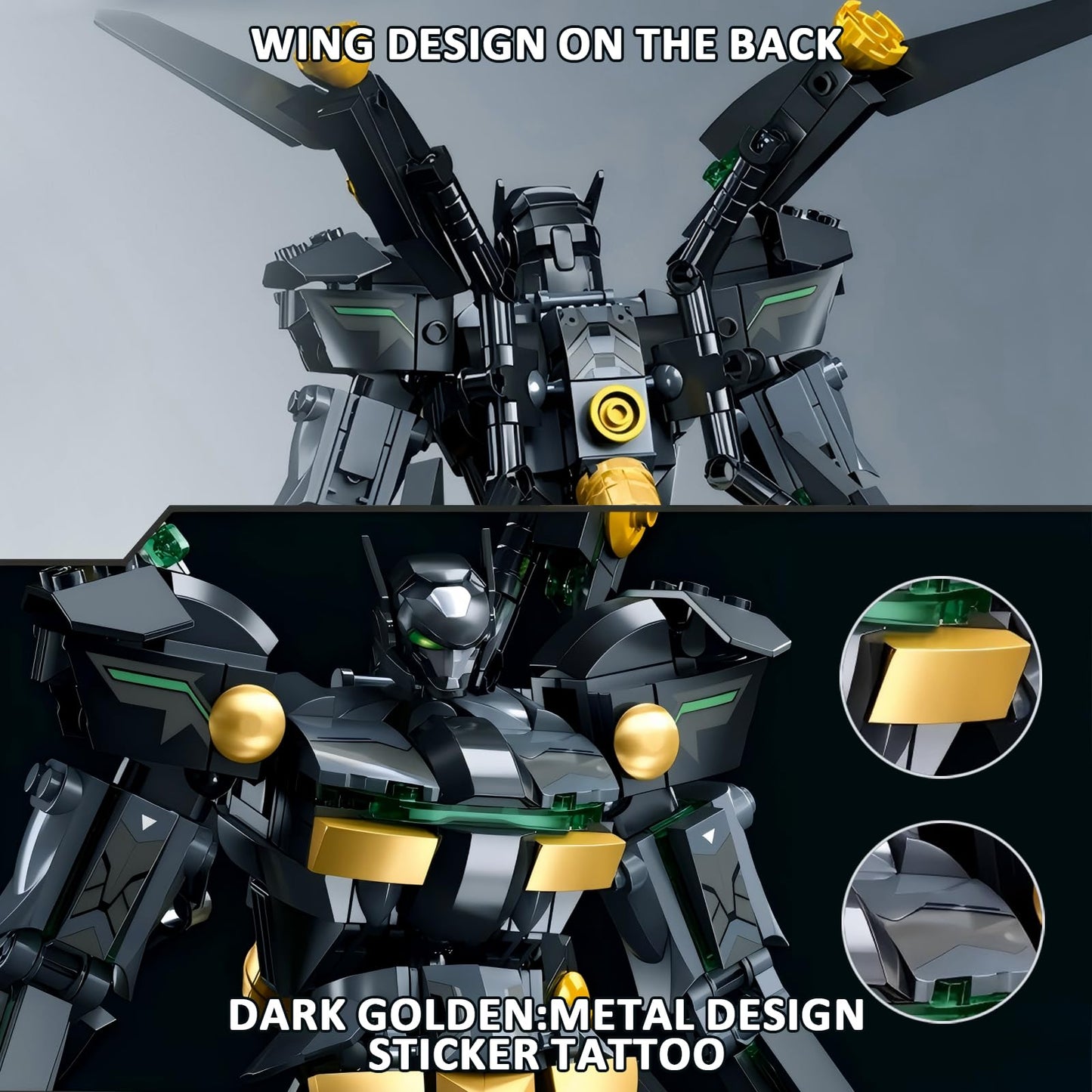 HIGH GODO Black Bat Mech Building Blocks Set for mature-themeds  Robot Model Building Kit with Wings and decorative replica blades   534 Pieces Creative Collectible Gift for Teens