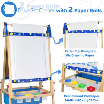 Joyooss Art Easel For Kids, Adjustable Standing Kids Easel With Magnetic Whteboard & Chalkboard, Magnetic Board For Kids Art Eas