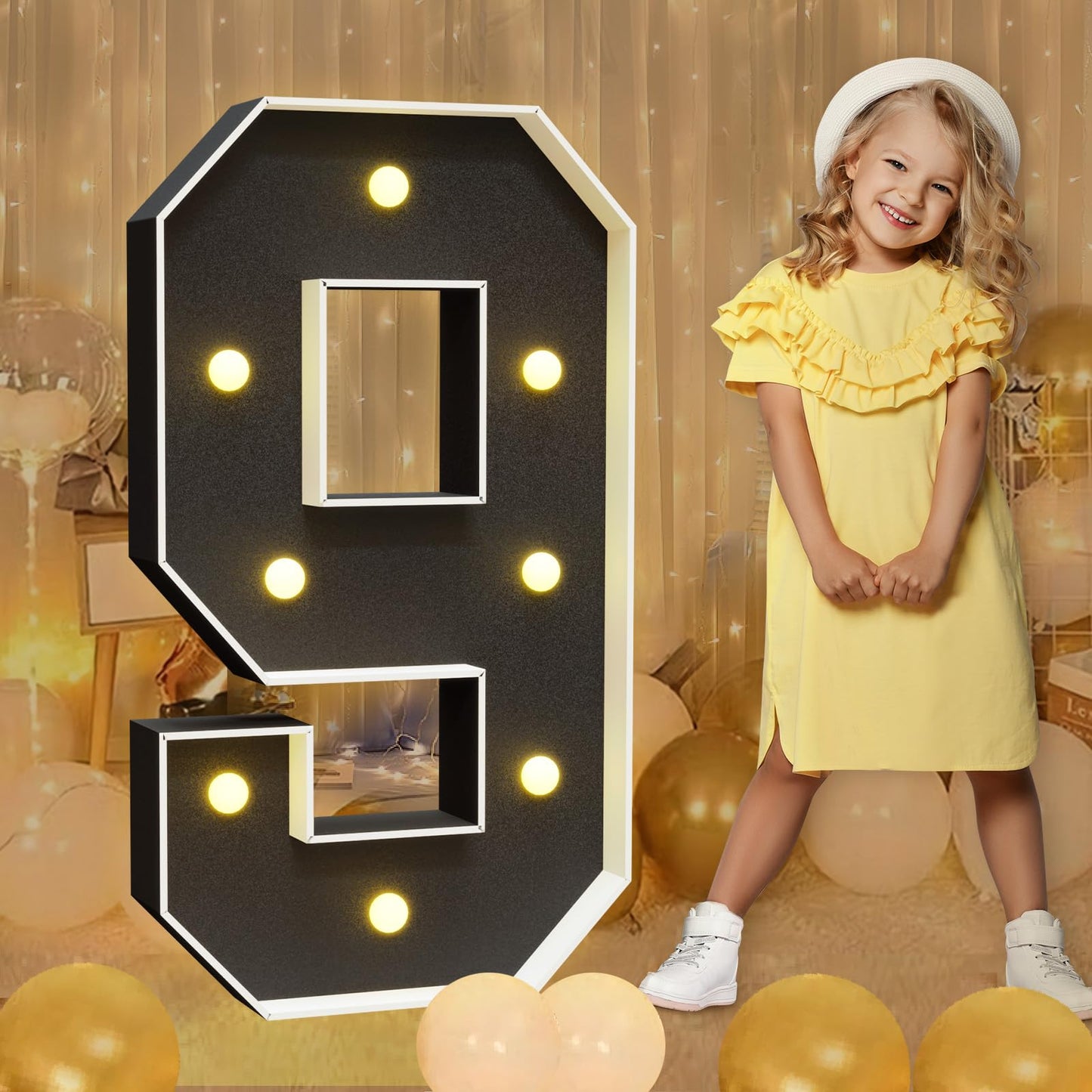 Imprsv Marquee Numbers Black 3Ft: Black Party Decor - Light Up Number 9 Large 3 Feet Tall - Birthday Decorations For Him Her 9Th