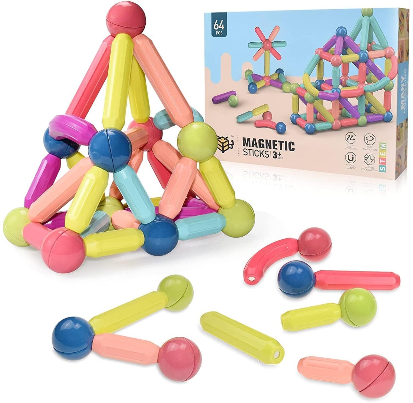 Urban Bright Magnetic Building Block Stem Toy For KiDs 5+ Years Magnetic Sticks And Balls Set Different Sizes & Curve Shaped 