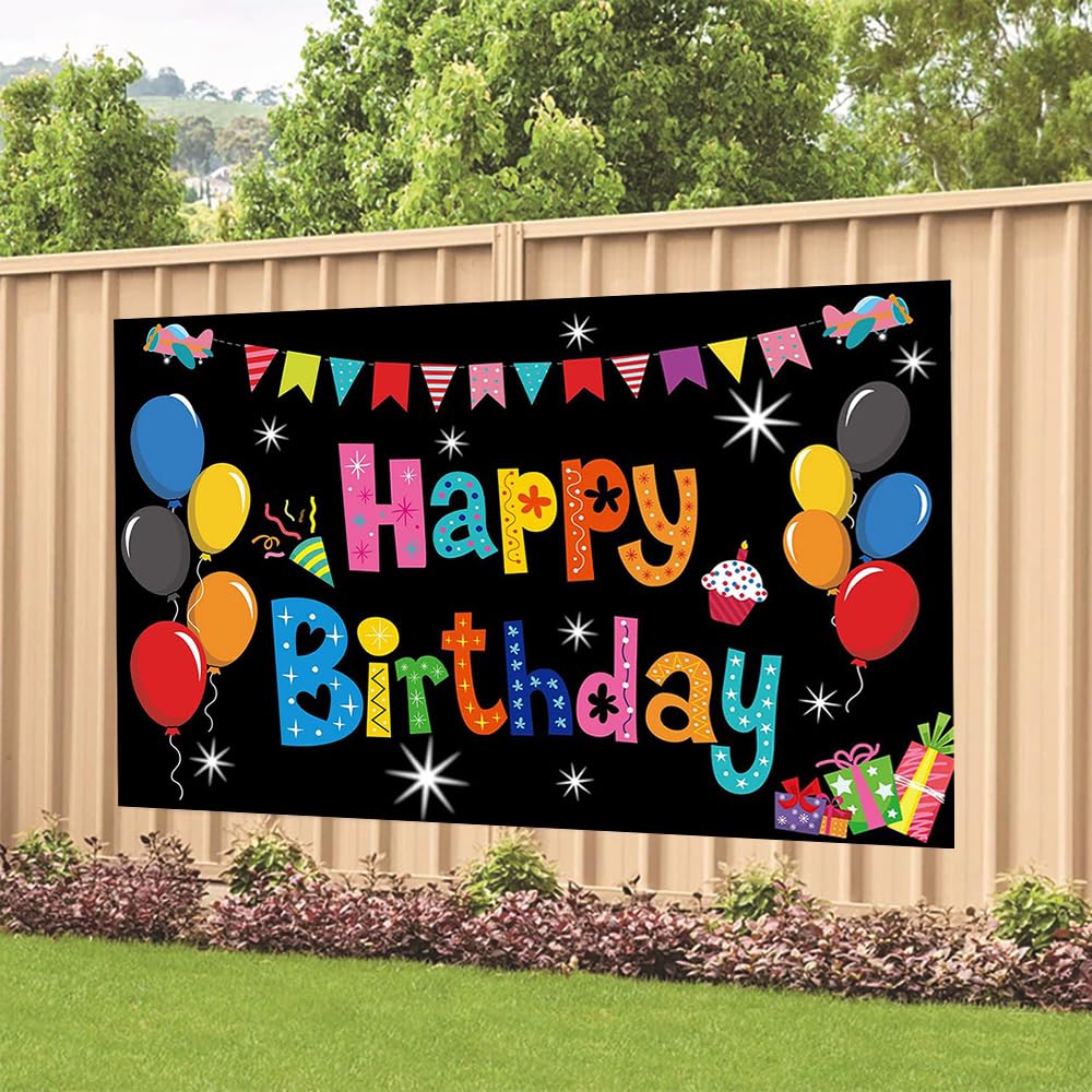 Black Balloon Birthday Paty Backdrop Black Balloon Happy Birthday Banner Black Balloon Photography Background For Home Decoratio