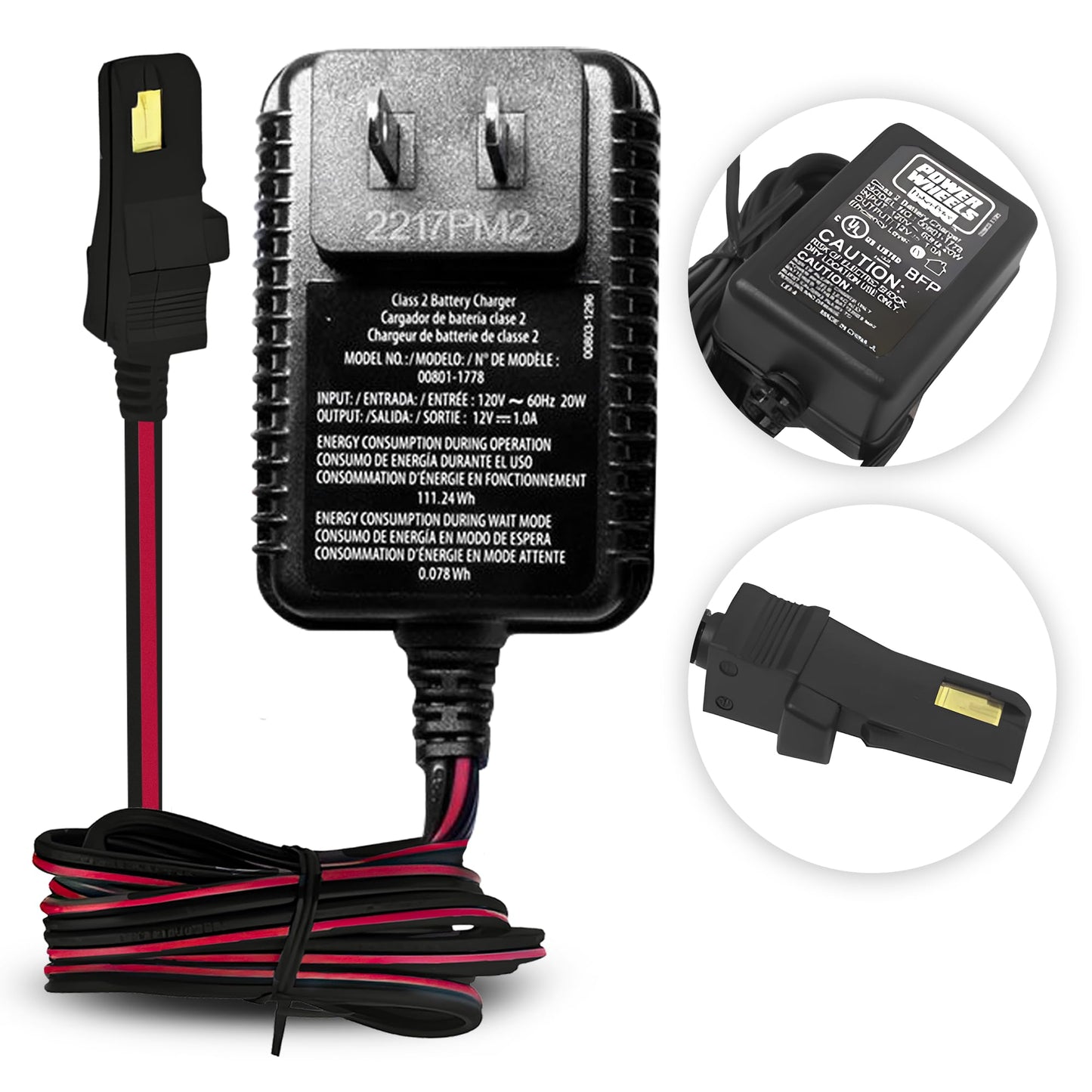 IMPACT BATTERY - 12 Volt 1 Amp Replacement Charger, Compatible for Power Wheels Battery 00801-1778 | 00801-2101, 12v Battery Cha