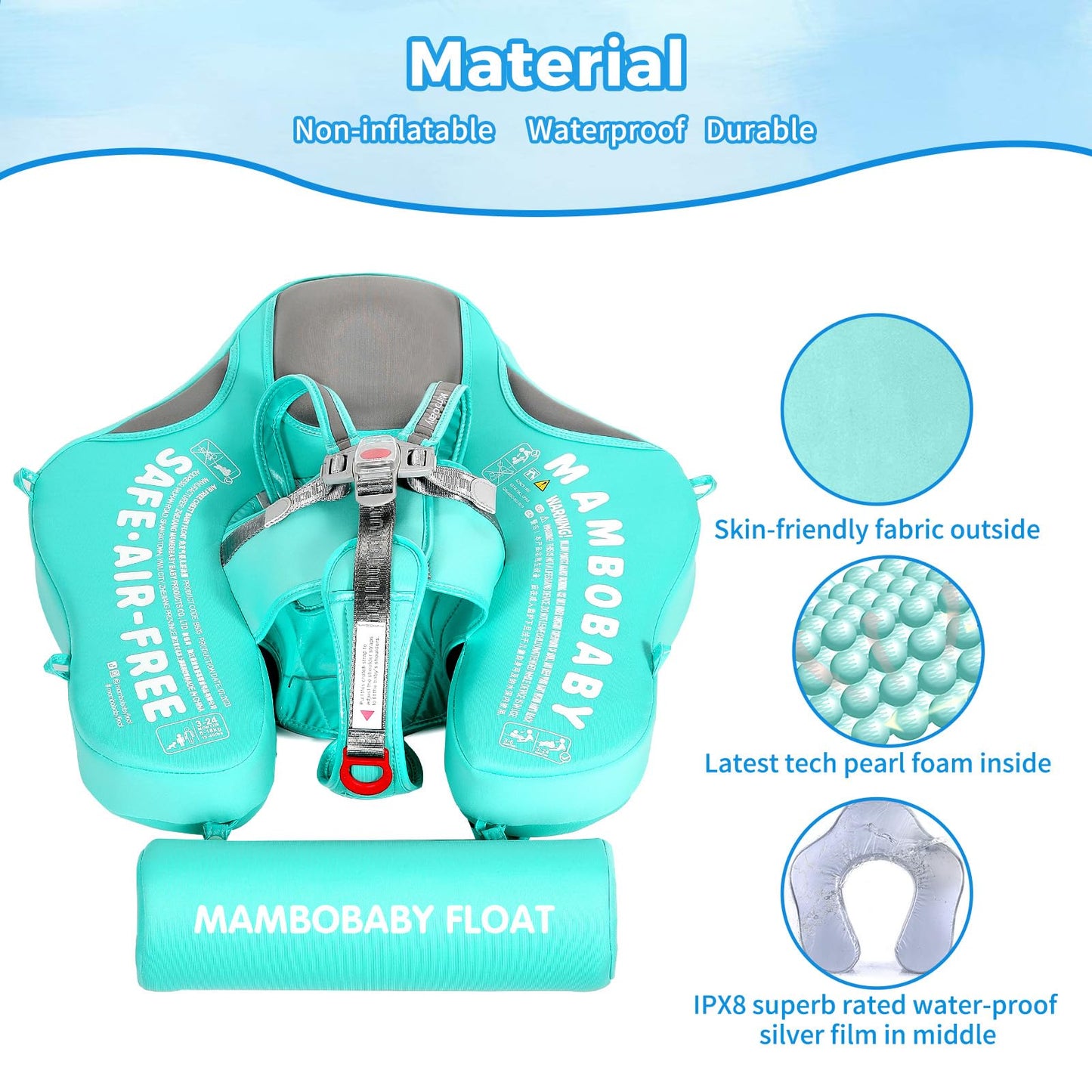 Mambobaby Non-Inflatable Baby Pool Float with Tail and Canopy UPF 50+ Sun Protection No Flip Over Infant Swim Float Skin-Friendl