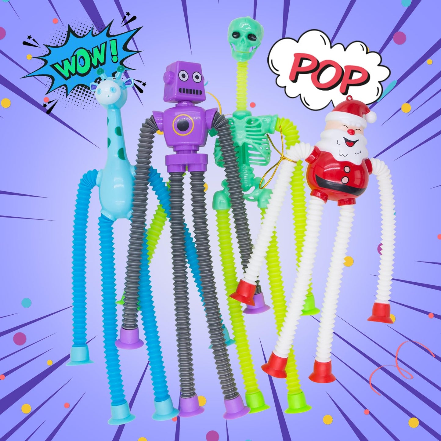 Pop Tubes Robot Fidget Toys for Kids, 8Pack Fidget Sensory Stretchy Toys for Ages 3 4 5 6 7 8 9 10 Fidget for Stress and Anxiety