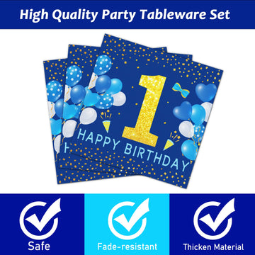 Tevxj 96Pcs Mr Onederful 1St Birthday Tableware Set First Birthday Dinnerware Disposable Plates Birthday Theme Party Plates Napkins Forks For Baby Boy 1St Birthday Party Decorations Supplies 24 Guests