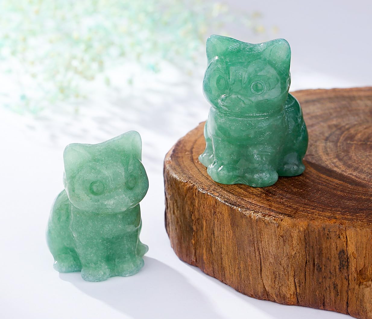 Duqguho Cat Decor Green Aventurine Cat Crystal Figurines Crystals Gifts For Cat Lovers Men Women Lucky Cute Cat Statue For Room