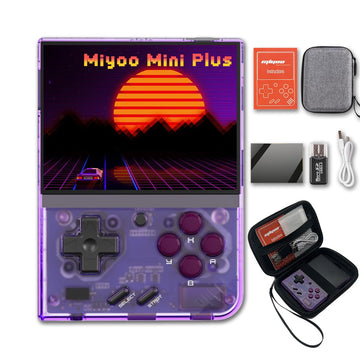 Miyoo Mini Plus Handheld Game Console 3.5-Inch 640*480 Ips Screen 3000Mah Miyoo-Mini+ With Portable Case Transparent Purple