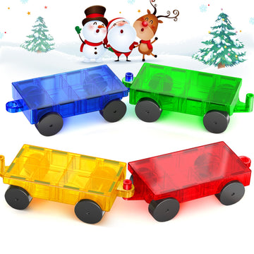 Magnetic Tiles Cars Construction Set, 4 Pcs Magnet Cars Magnetic Building Blocks Cars Toy For Kids Ages 4-8 3-5 Magnet Bricks Truck Kit Educational Sensory Toys Gifts For 3+ Year Old Boys & Girls