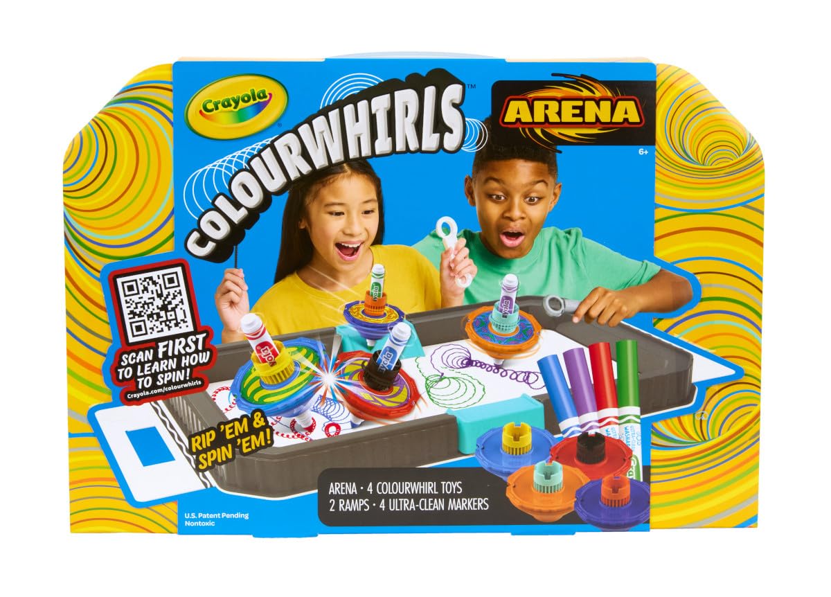 Crayola Colourwhirls Battle Arena Art Game - DIY Gyro Spin Art Toy, 4 Spinning Tops, Multicolor, Ages 6+
