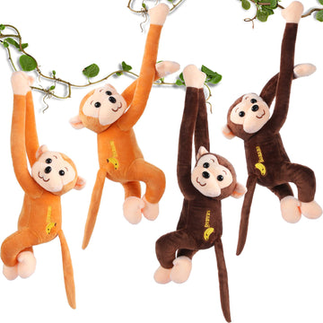 4-Pack 17.8 Hanging Stuffed Monkeys With Hook & Loop Fasteners - Plush Toy Gifts For Teens & Adults, Plush Stuffed Animal Toys Soft Monkey Doll Decoration (Brown, Khaki)