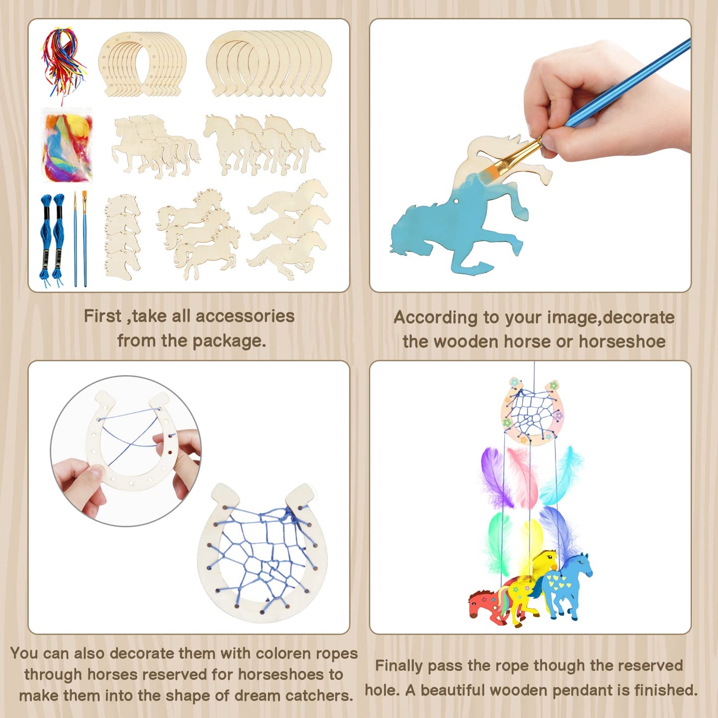 Fennoral 30 Pack Wooden Horse Craft For Kids Unfinished Wooden Cutouts Horse Horseshoes For Girls Boys Paint You Own Horse Dream