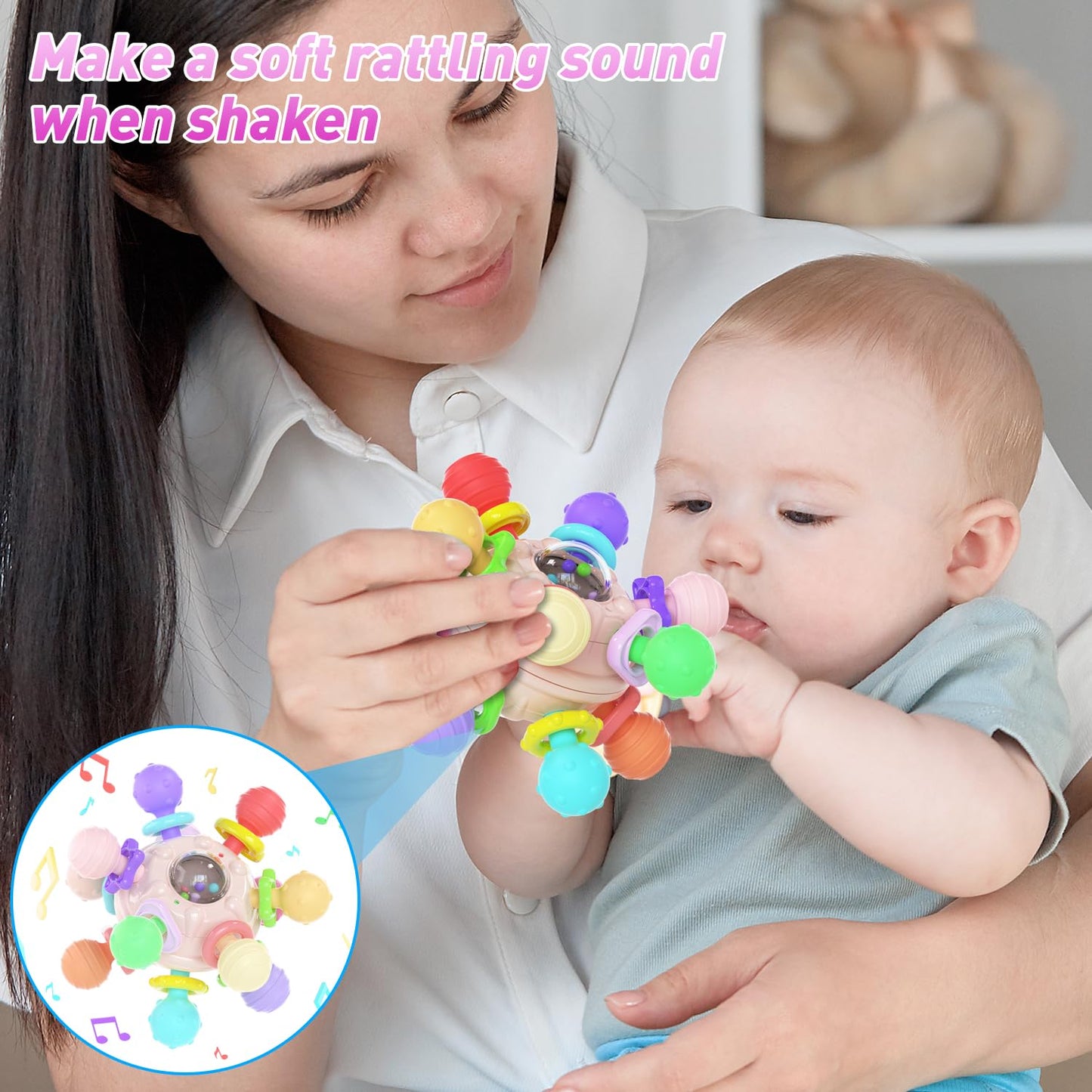 Baby Teething Toys For Babies 0-6 6-12 Months, Montessori Sensory Toys For 0 3 6 9 12 Months 1 One Year Old, Baby Essentials Rattles Newborn Infant Toys, Learning Educational Girls Boys Gifts