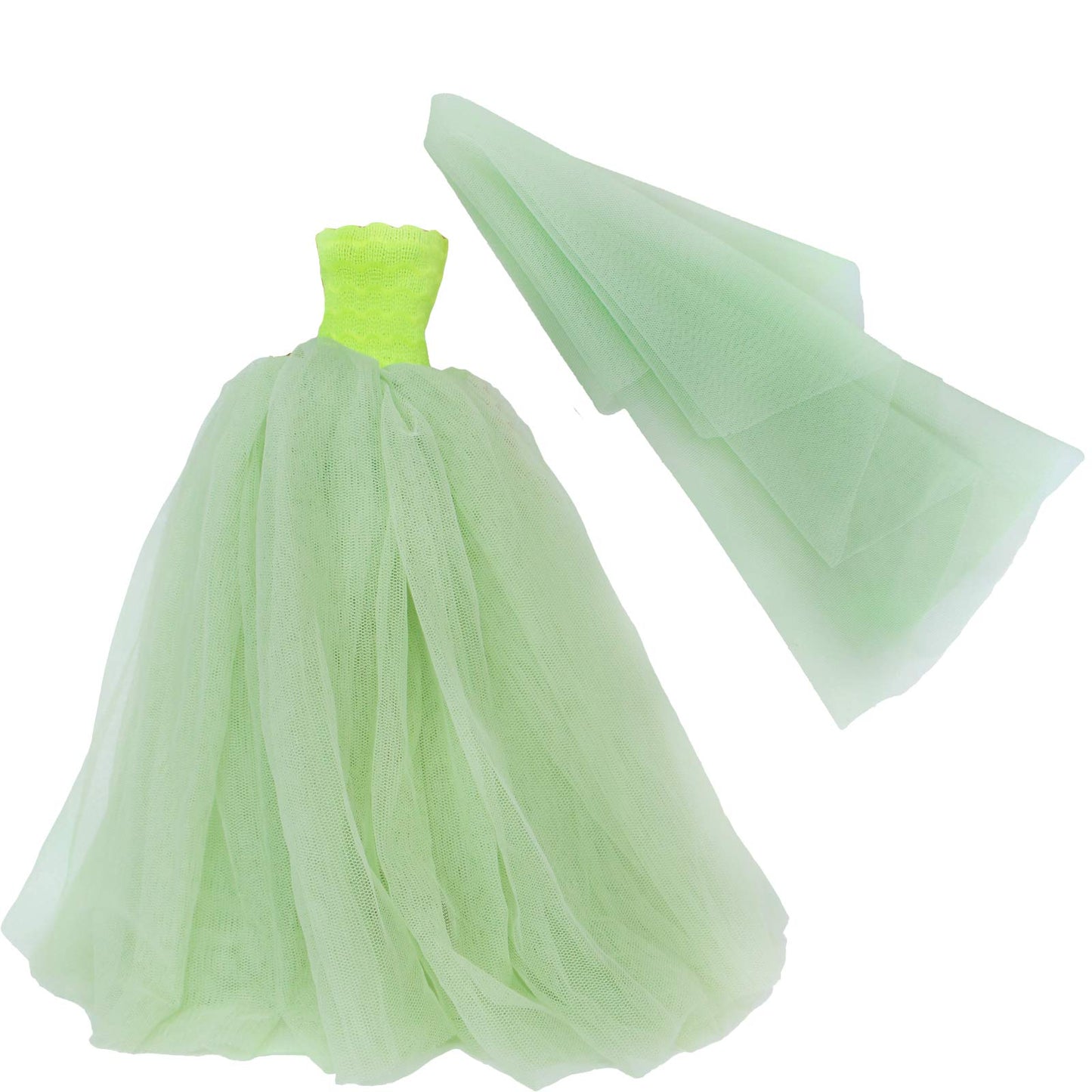 Bjdbus For 11.5 Inch Girl Doll Clothes, Green Trailing Wedding Dress With Veil Dinner Party Gown