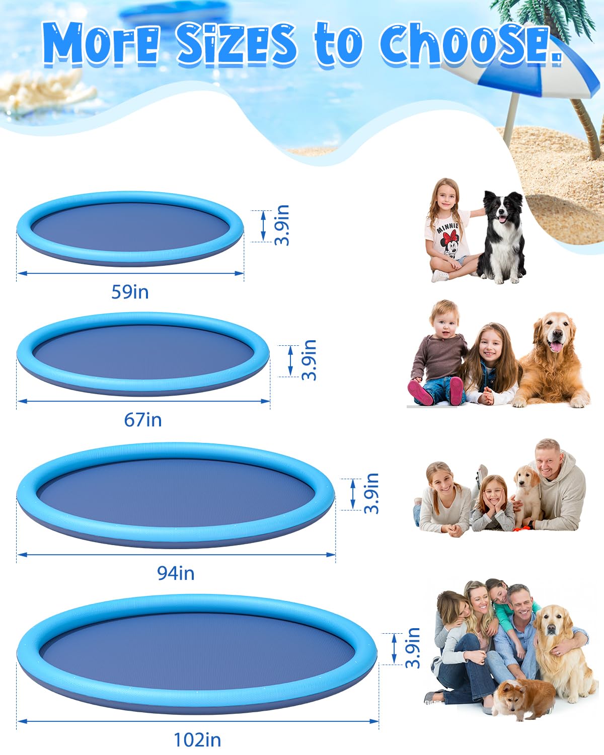 Ysjilide Non-Slip Large Sprinkler Splash Play Mat,Splash Pad For Kids And Dog (Blue, Xl-68)