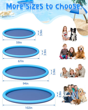 Ysjilide Non-Slip Large Sprinkler Splash Play Mat,Splash Pad For Kids And Dog (Blue, Xl-68)