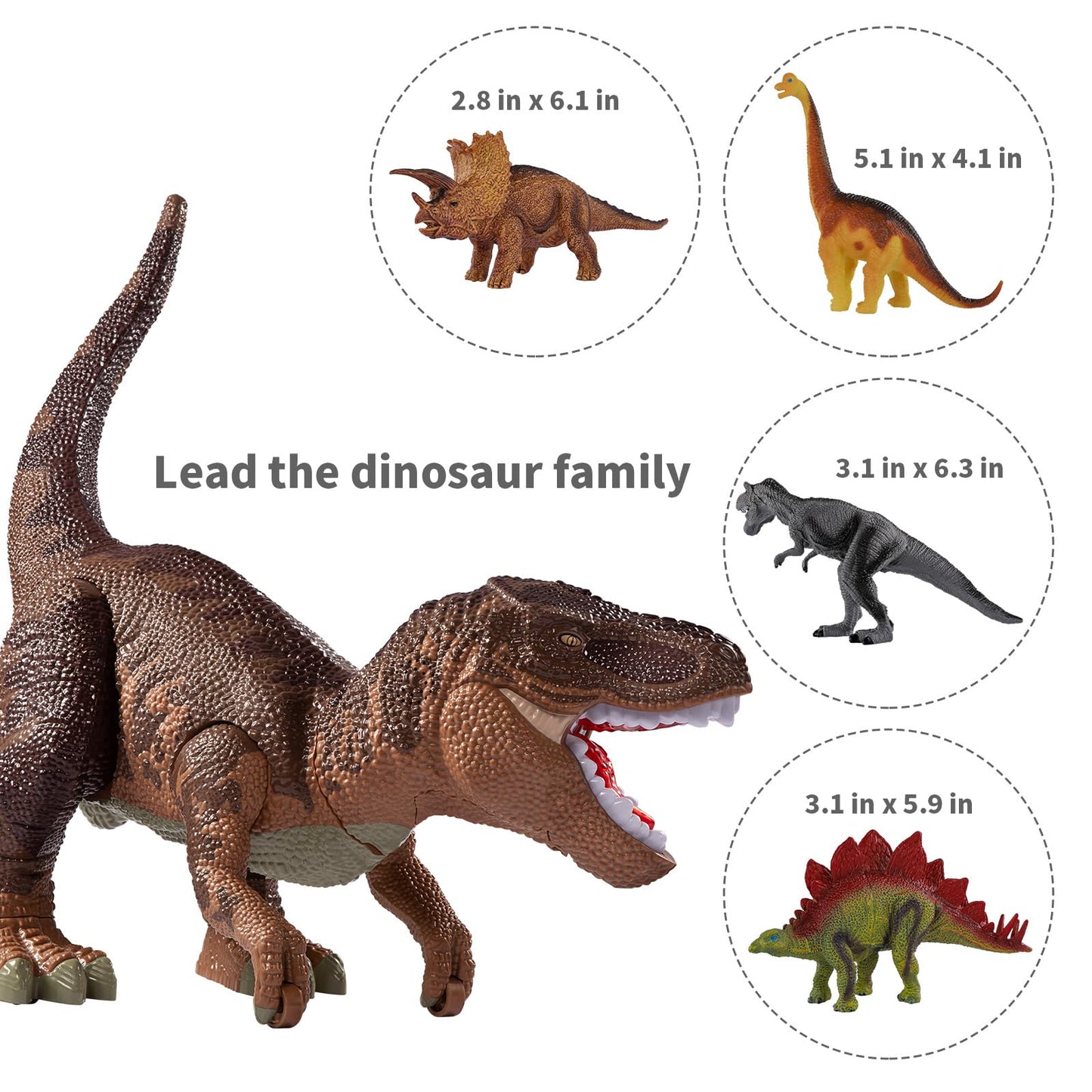 Remote Control Dinosaur T-rex Toys for Kids 3-5 Years, Rechargeable Electric Walking Robot Dinosaur with LED Lights & Sounds, Si