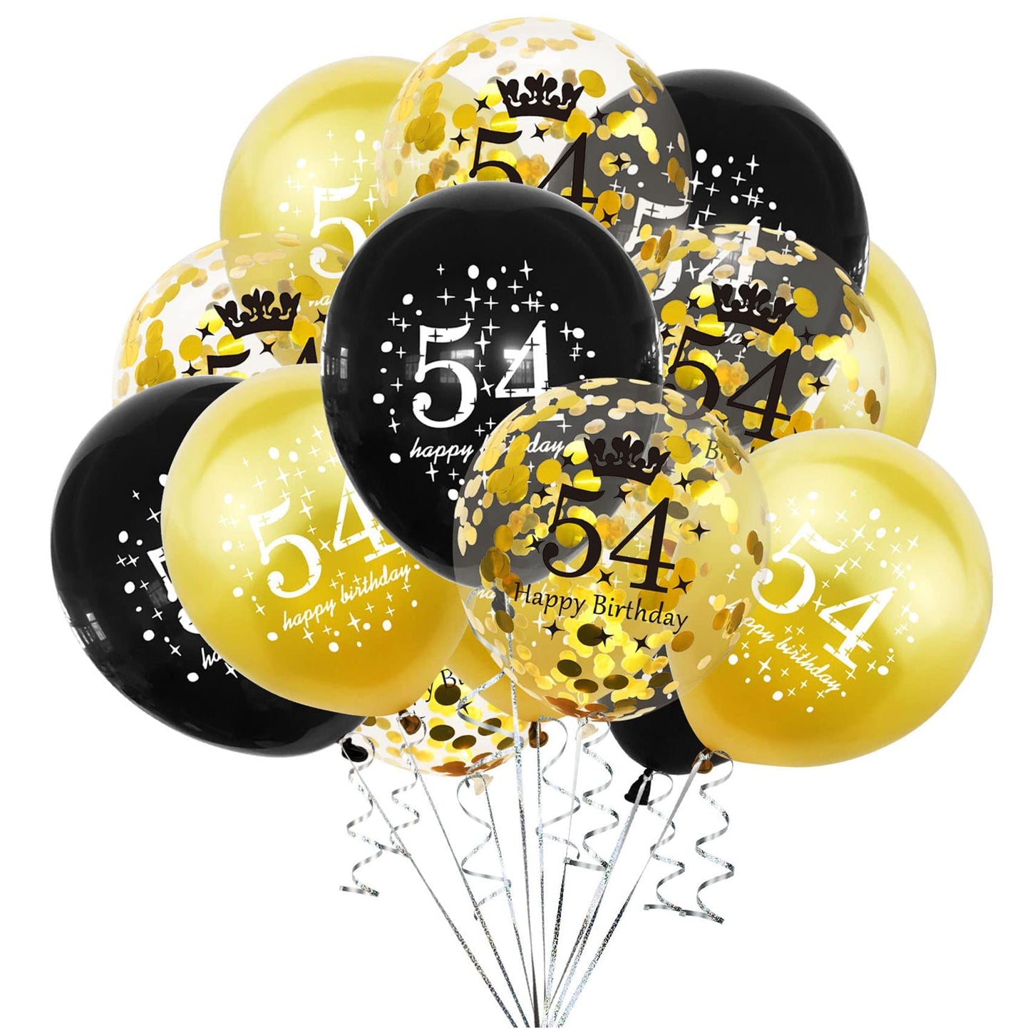 SHUNTAI 54th Birthday Balloons - Gold & Black Latex Confetti, 12 inch, 15 Pieces, 54 Year Old Anniversary Party Decor