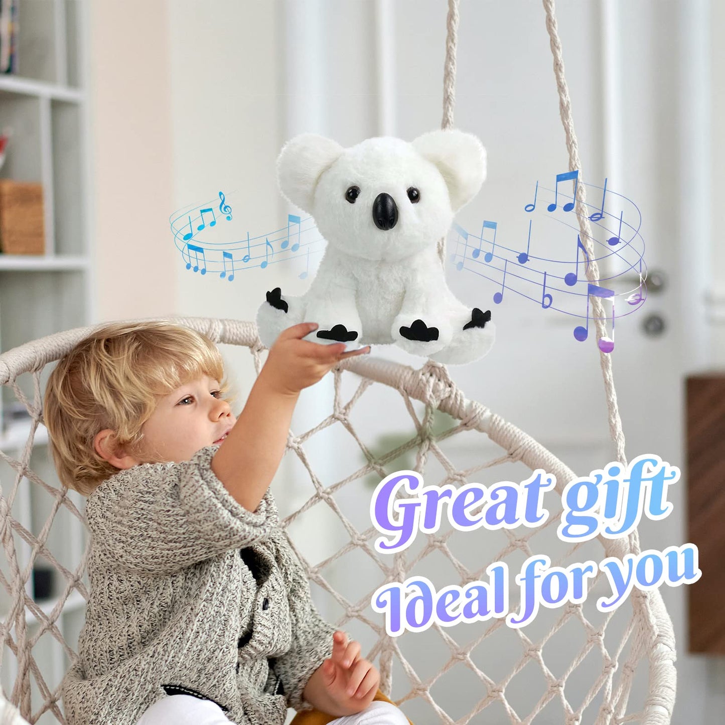 Glow Guards Musical Light Up White Koala Stuffed Animal Led Singing Wildlife Soft Plush Toy With Night Lights Lullabies Birthday