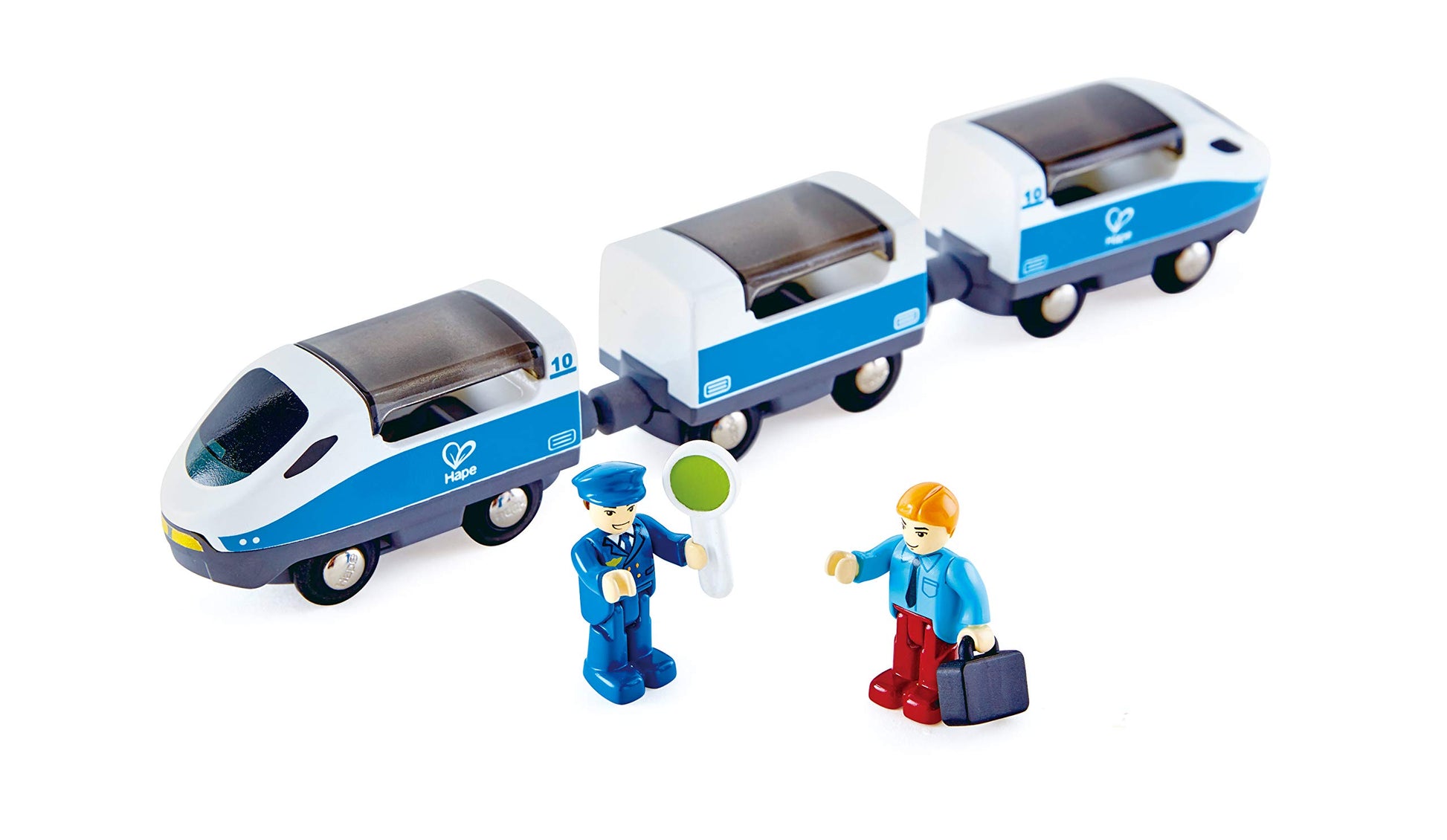 Hape E3728 Intercity Train Toy, Kids Train Toy Set with Accessories, 3 x Open/Close Magnetic Carriages, Passenger and Driver Fig