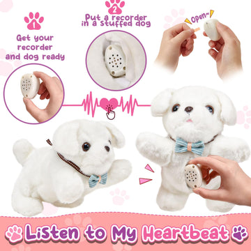 Golray Toy Dog for Kids Girls, Stuffed Dog with Heart Beat & Skeleton Transform, Sling Carrier & Toddler Girl Toy Kid Plush Pupp