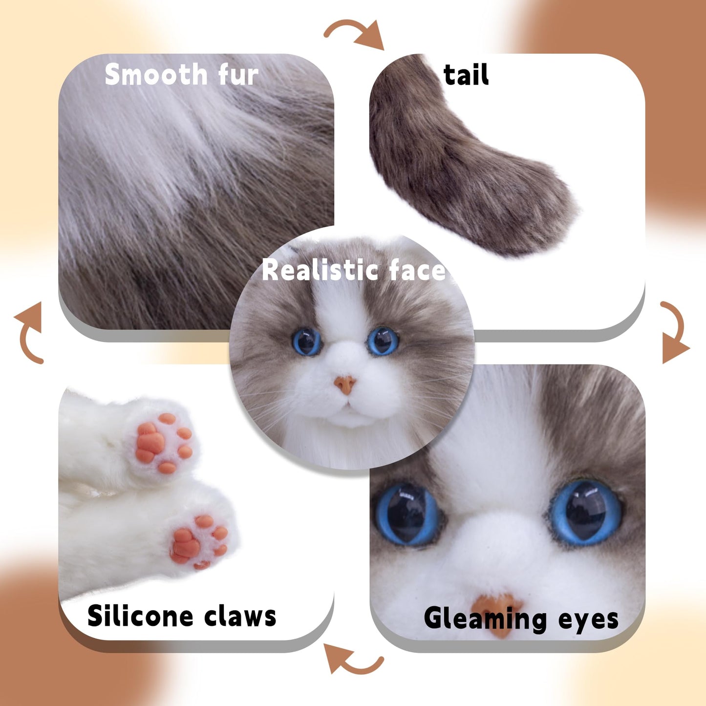 Chongker Weighted Stuffed Animals - Realistic Cat Stuffed Animal Soft and Cuddly Plush with Realistic Details for Kids and Cat Lovers 3LB