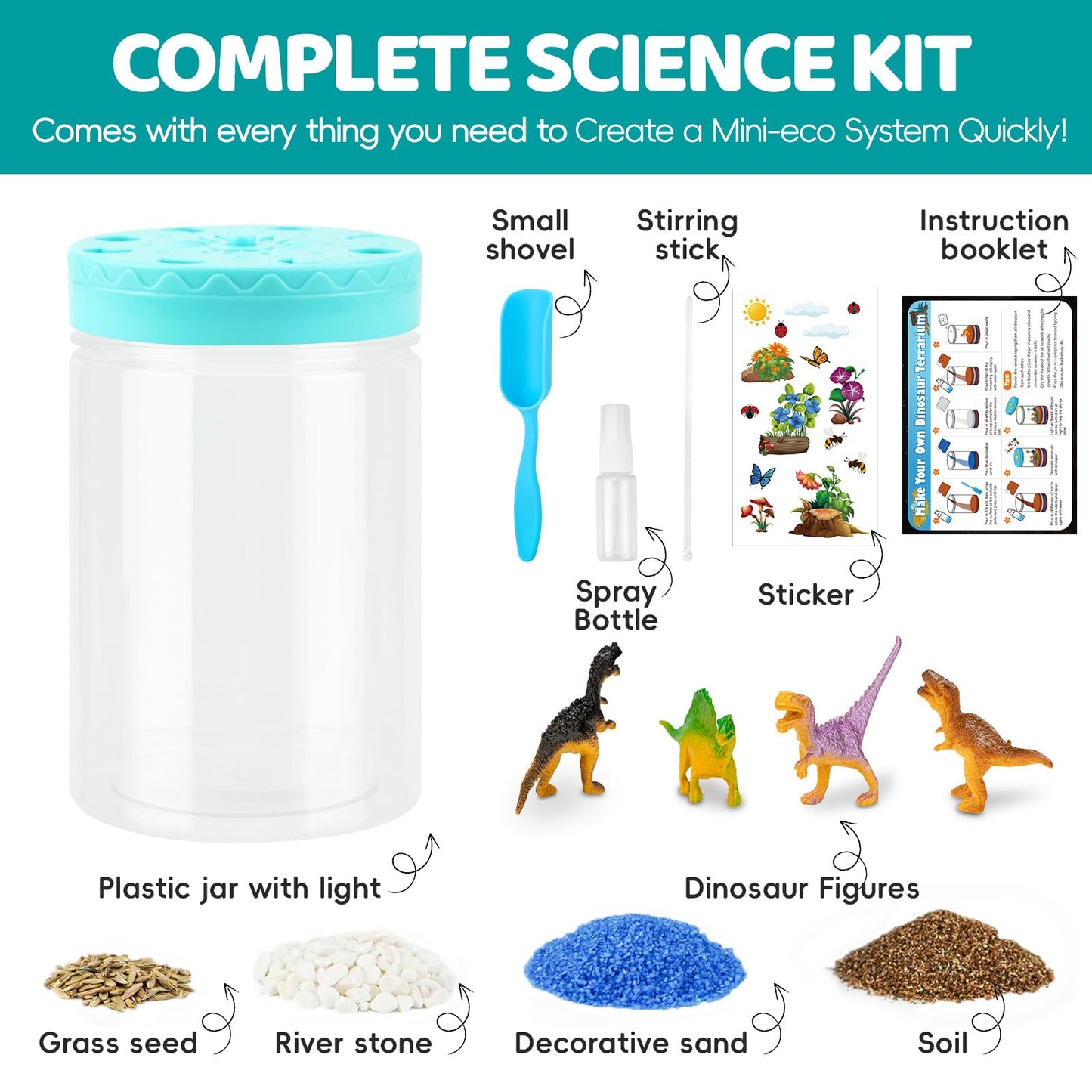 Aluabi Light Up Dinosaur Terrarium Kit For Kids,Educational Science Kits,Gardening Kits Science Activities For Boys & Girls,Diy Creative Dinosaur Toys,Arts And Crafts Kit Gifts For Ages 4 5 6 7 8-12