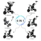 UBRAVOO 6-in-1 Baby Tricycle, Carbon Steel, White, Adjustable Canopy, Safety Harness, Model HLF-6018