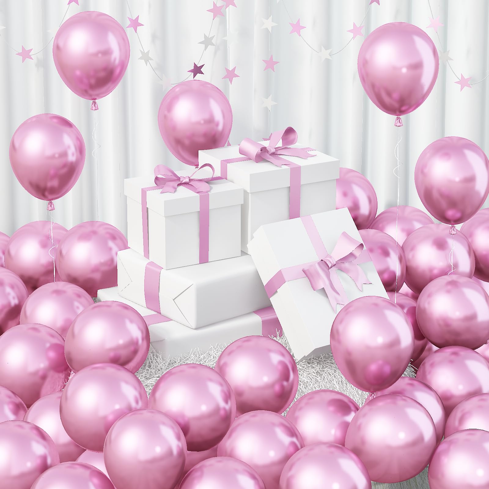 Jobkoo 60Pcs Metallic Pink Balloons 5Inch Shiny Chrome Light Pink Balloon Light Purple Metallic Party Balloons Small Pink Chrome