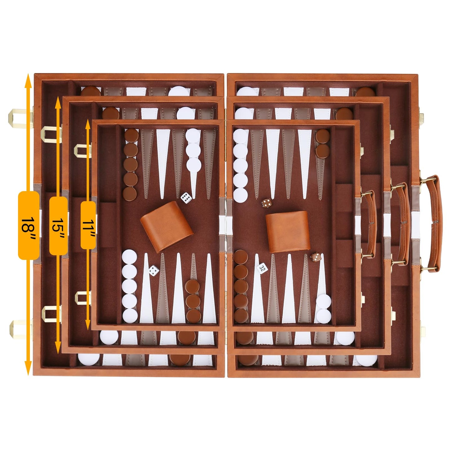 Backgn Set - Classic Board Game with enhanced Leather Case - Portable Travel Strategy Backgn Game Set for mature-themeds  Kids (11inch  Brown)