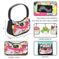 Squishmallows Handbag 4-Piece Gift Box Set Character Collage Design Purse with Pink Chain and Collectible Rubber Charms
