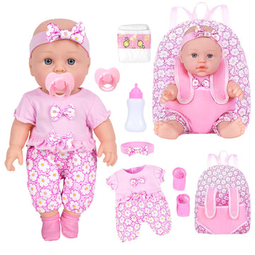 Uzidbto 12 Inch Baby Dolls With Backpack Carrier Can Store Doll Clothes And Accessories,12'' Reborn Baby Doll Set In Gift Box Wi