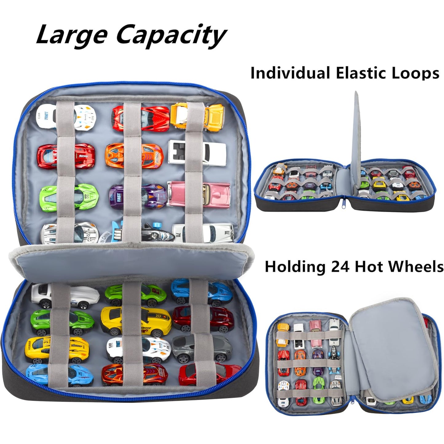 Kislane 24 Toy Cars Storage For Toy Cars, Storage Case Compatible With 24 Toy Cars, Matchbox Cars, Mini Toys, Toy Cars Storage For Kids, Bag Only (Black)