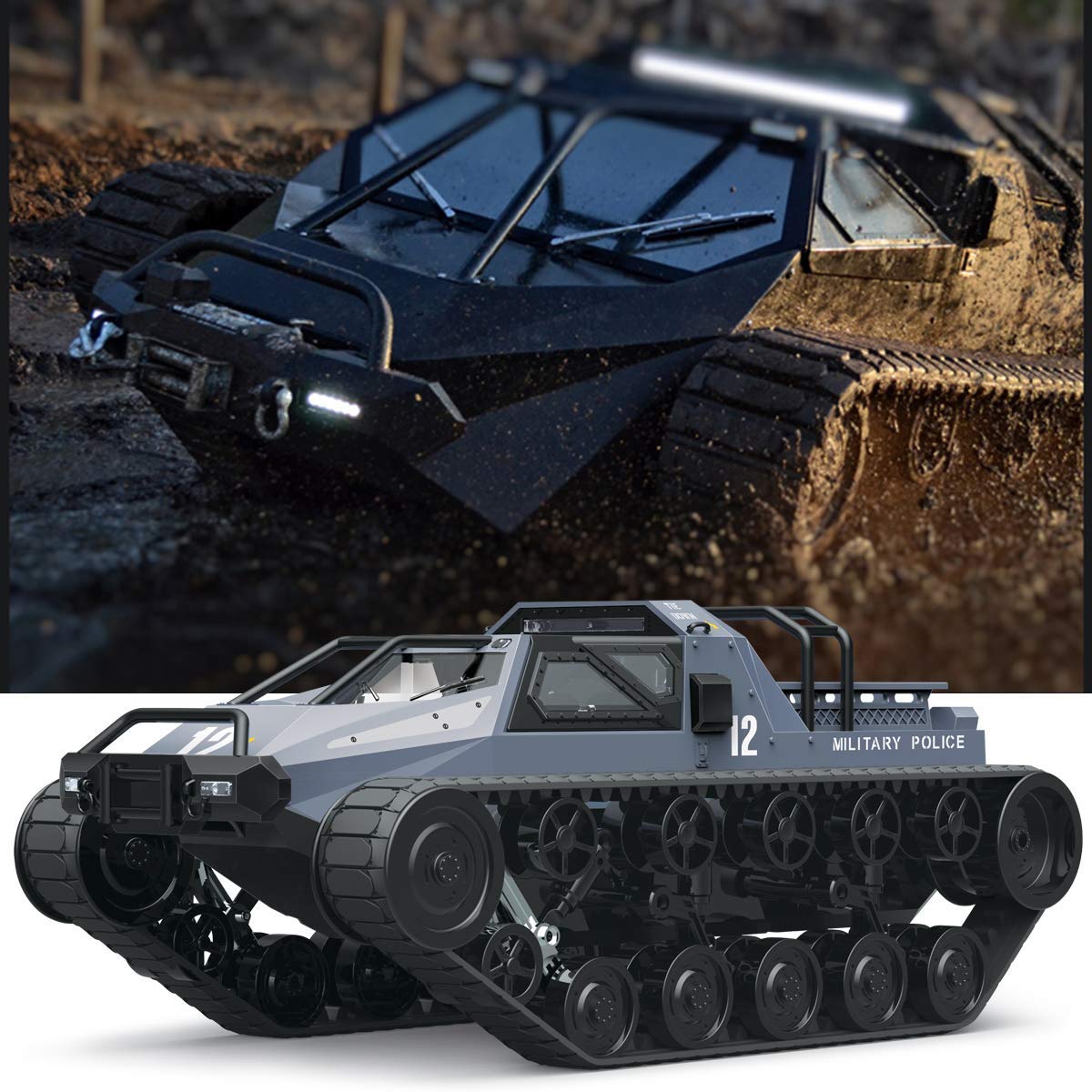 Mostop Remote Control Tank 1/12 Scale High Speed RC Tank 4WD Offroad RC Car 2.4Ghz Remote Control Crawler Drift Tank Army Truck