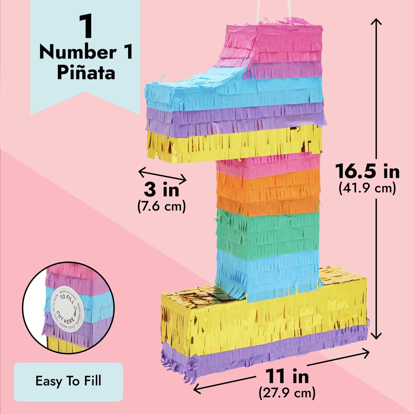 Blue Panda Rainbow Number 1 Pinata For 1St Birthday Party Decorations, Fiesta, Cinco De Mayo, Anniversary Celebration (Small, 16.5 X 11 X 3 Inches)