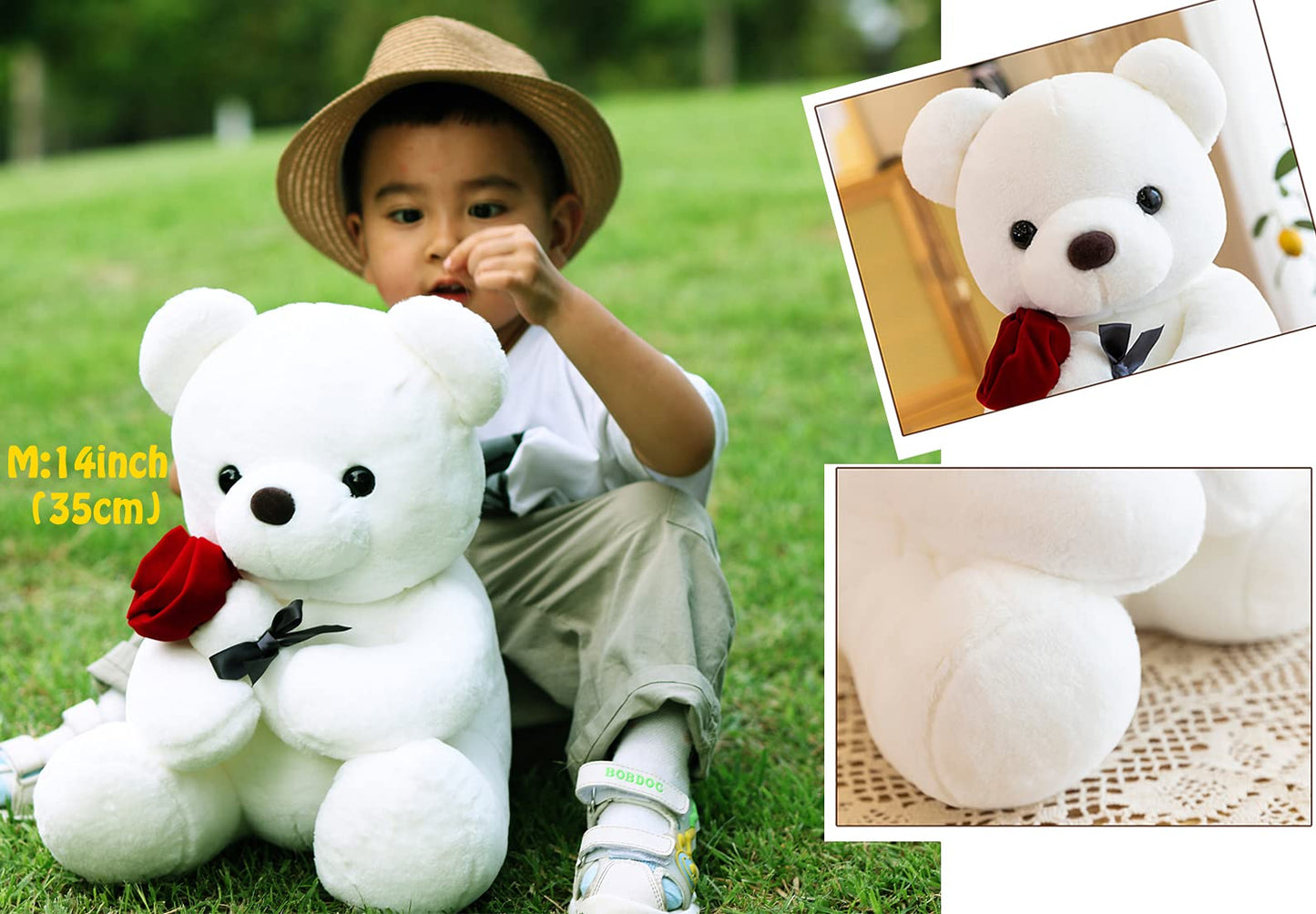 GailiMaiYa Teddy Bear Plush Stuffed Animal, 9.84 inches, White, Valentine's Day Gift for Kids & Loved Ones, Model BM-S