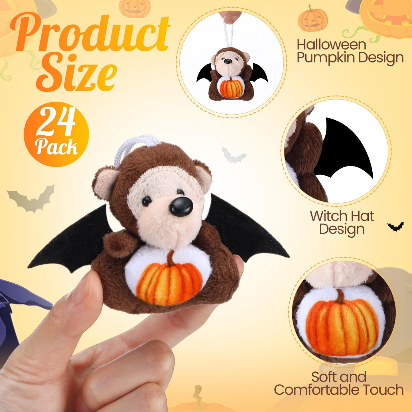 Vinsot 24 Pcs Halloween Stuffed Animal Bulk Small Halloween Plush Toys Plush keychain with Pumpkin Pattern for Trick or Treat Go