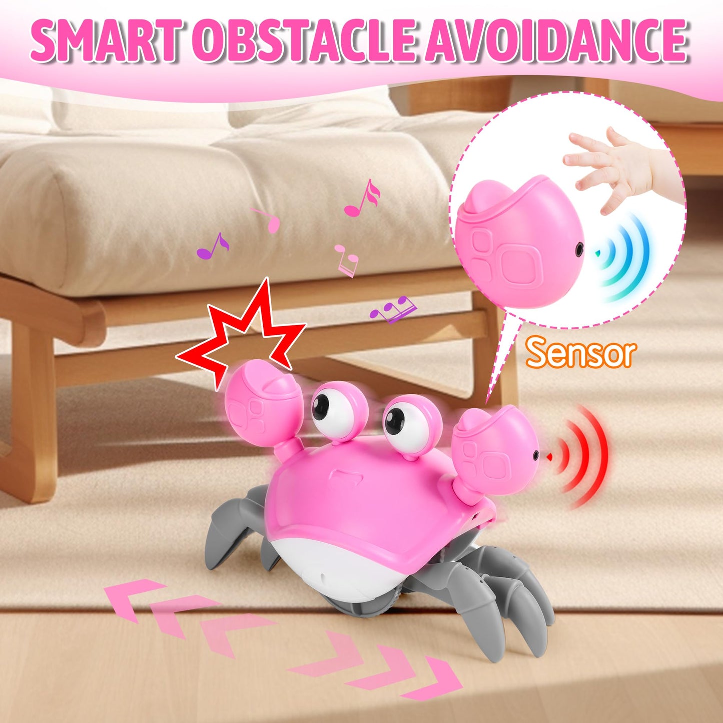 Crawling Crab Baby Girl Toy: Tummy Time Toys For Infant 3 6 9 12 18 24 36 Months, Pink Walking Dancing Sensing Crab For Toddler Age 1 2 3 4, 1St Music Birthday Gifts For Girls