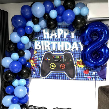 Blue And Black Balloons, 60 Pcs Blue Balloons Gamer Balloons Set And Light Blue Balloons, 12 Inch Baby Blue Dark Blue Balloons F