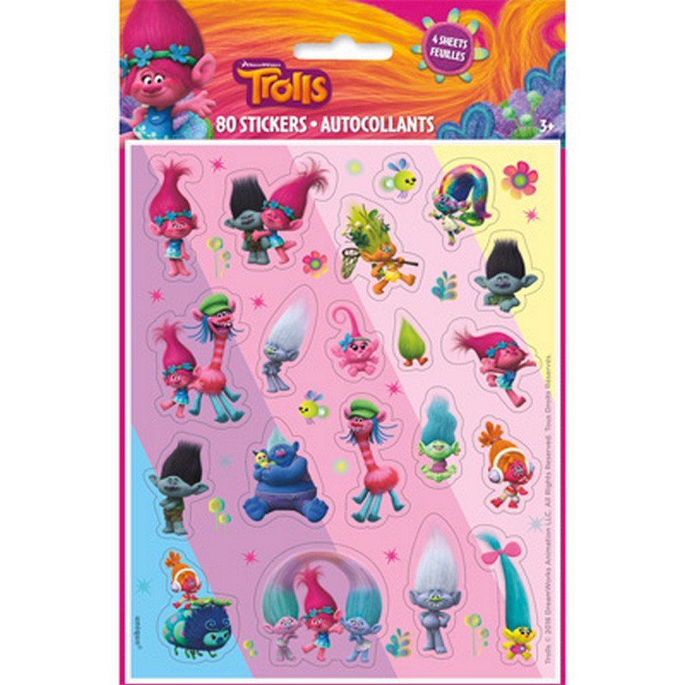 Trolls Party Sticker Sheets  Assorted Designs, 4 Pcs