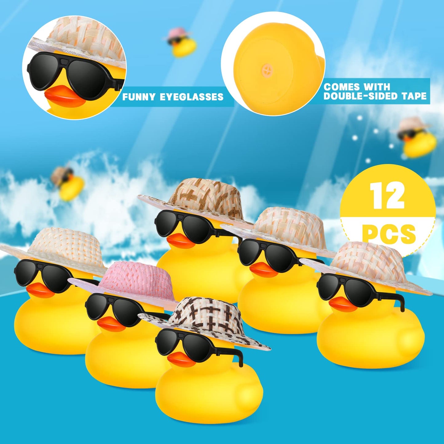 Chivao 12 Pcs Mini Rubber Ducks With Sunglasses/ Glasses And Hats/ Necklace, Cruise Rubber Ducks In Bulk Valentine Gift Small Ba