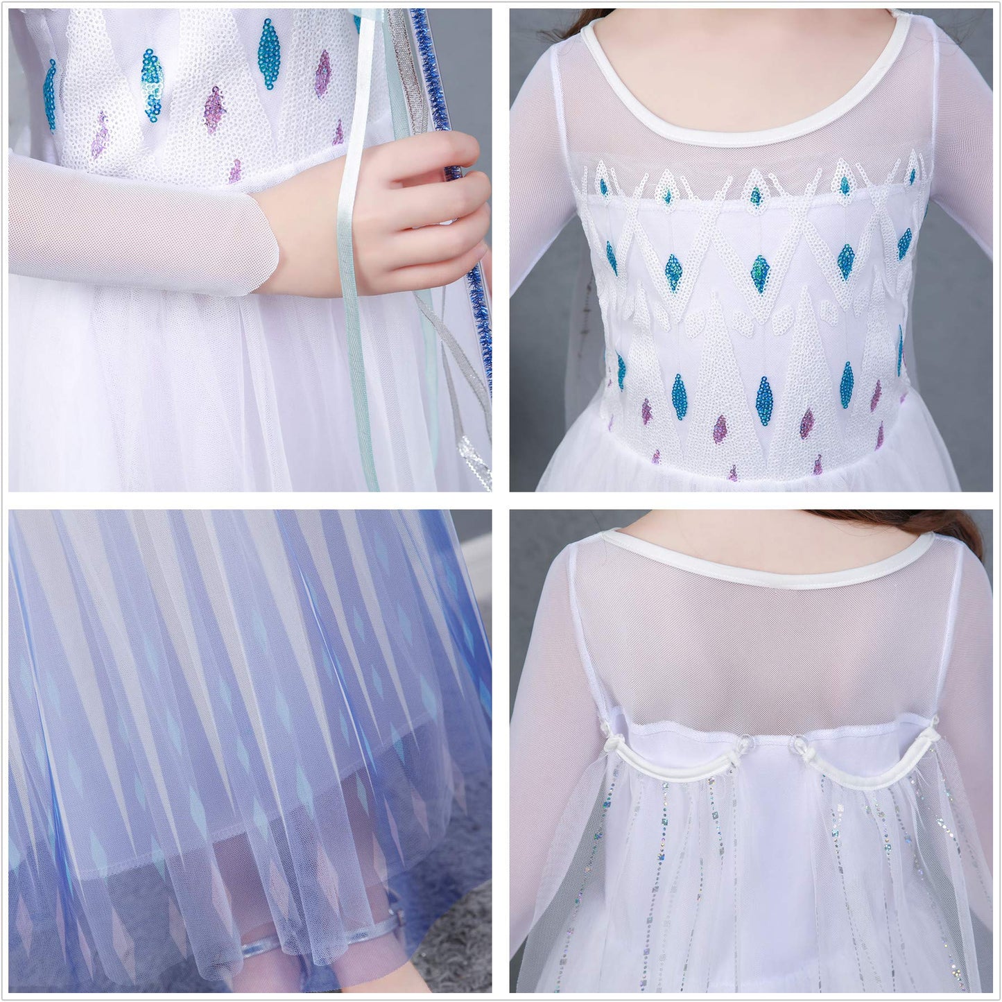 Bankids Snow Queen Act 2 Costumes Princess Dresses For Girls With Wig,Crown,Magic Wand,Gloves Accessories 7-8 Years(140,K11)