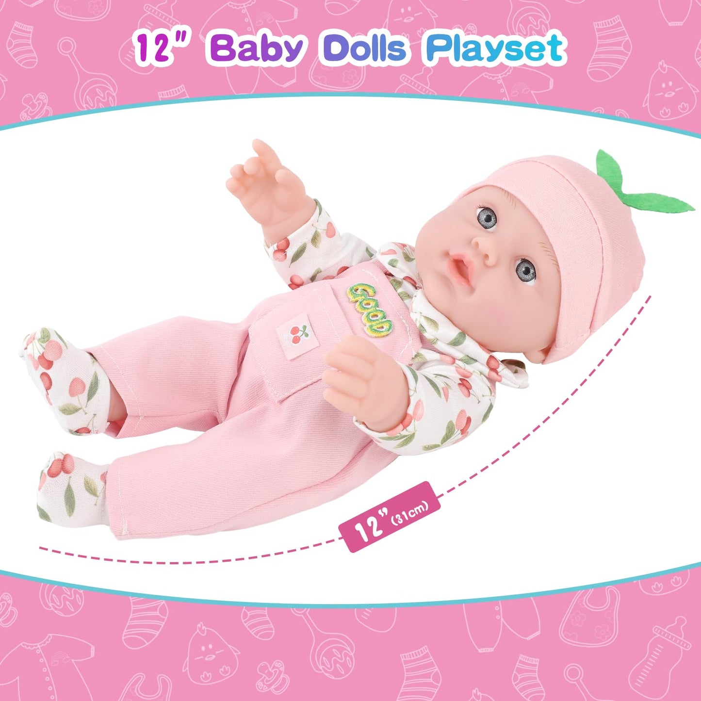BDDOLL 12 Inch Baby Doll Playset with Clothes and Accessories Including Dolls Clothes Hats Socks Bottles Nipple Blanket