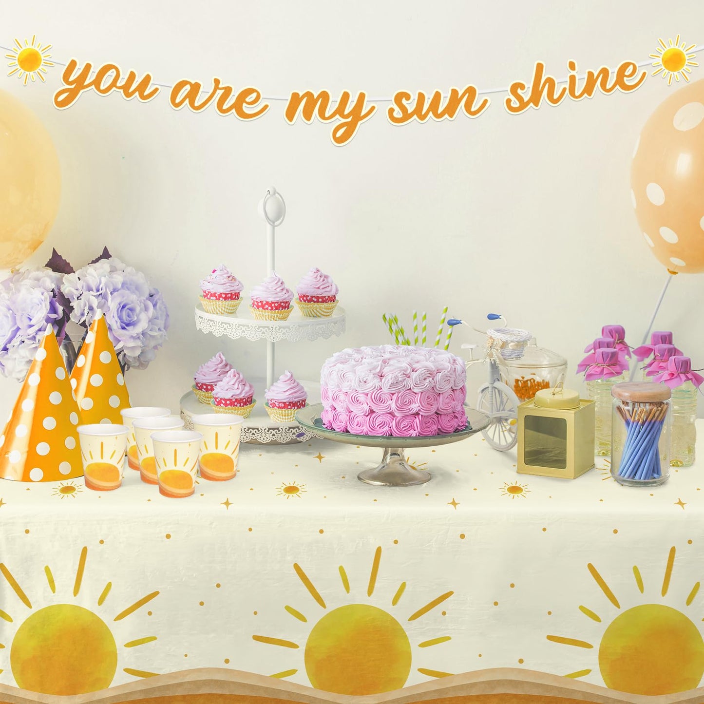 Boho Sun-Theme Birthday Party Supply Set; Complete Baby Shower Decorations With Sunshine Disposable Paper Plates, Cups, Tableclo
