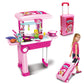 2-in-1Travel Luggage Turn into Play Kitchen, Kids Kitchen Playset Toys with 25+Play Food for Toddelers, Girls and Boys, Pretend 